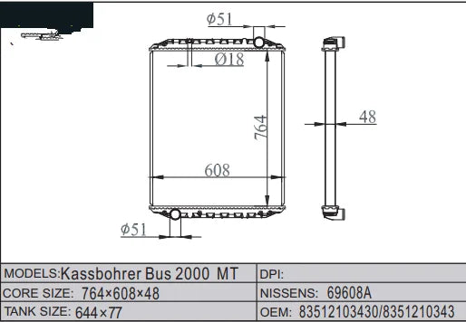 MAN Kassbohrer Bus RADIATOR 83.51210.3430 8351210000 83512103430/8351210343 69608A