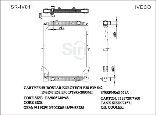 IVECO EuroStar auto radiator 500326345 93160531 93192910 500326345 99488785 61971A/62342A